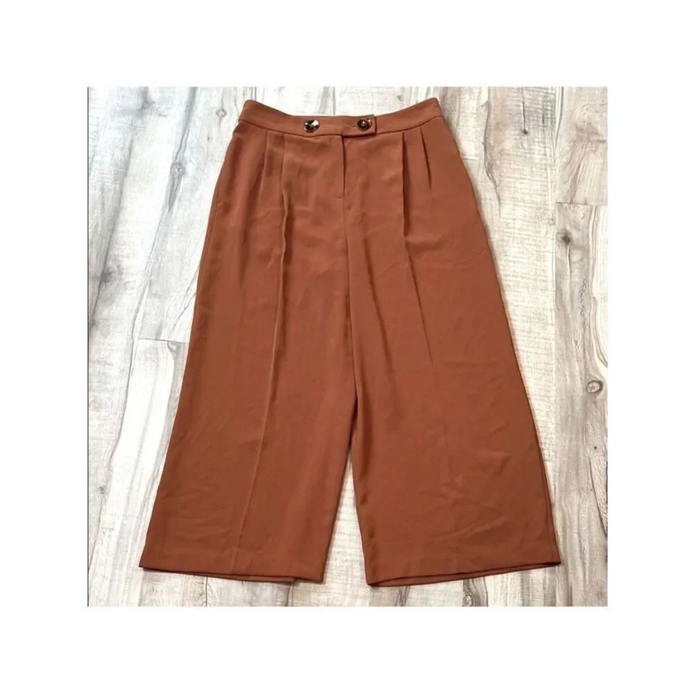 Topshop culotte wide leg high rise pants burn orange color size 8